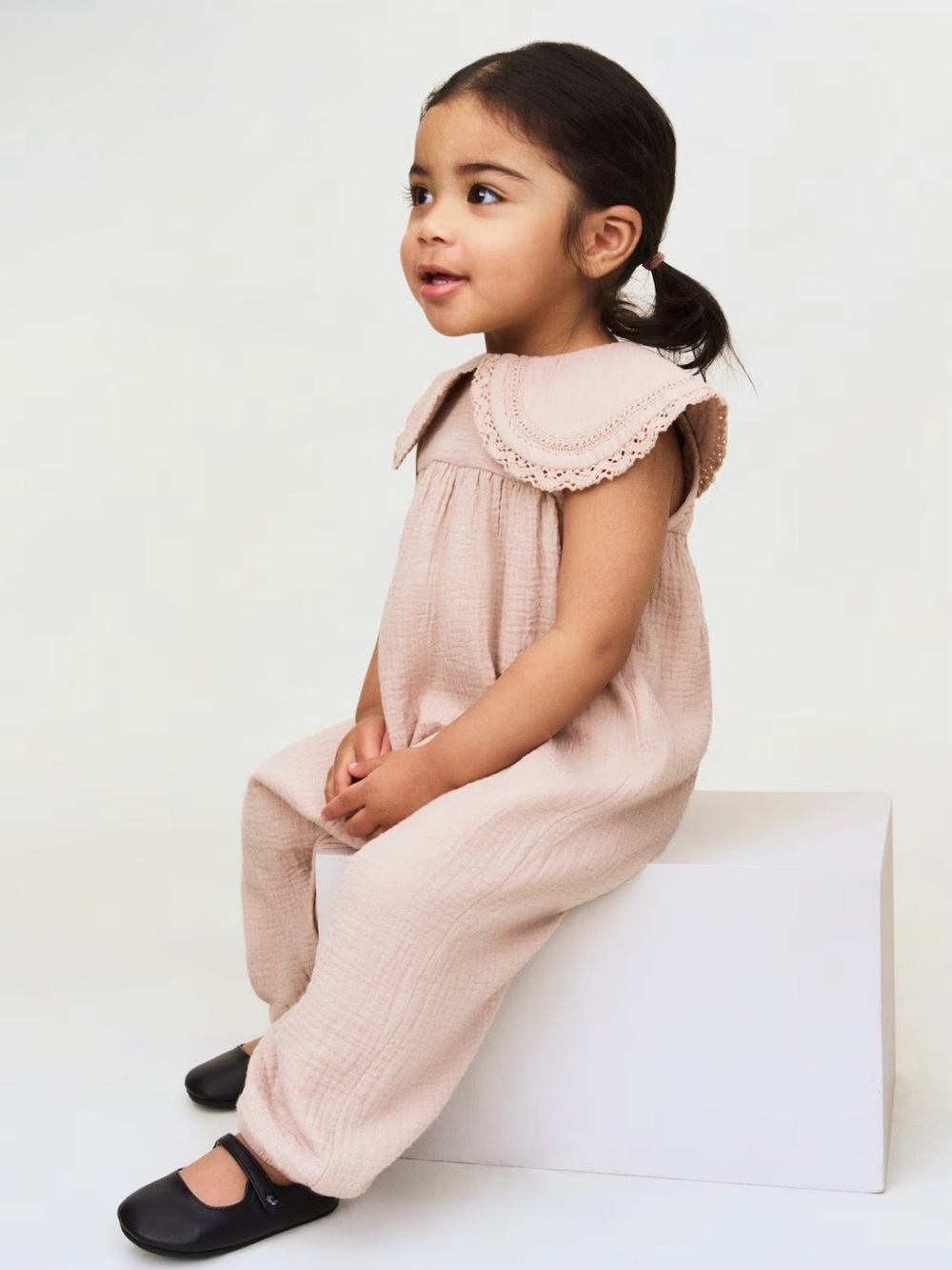 H&M Pink Baby Girl One-Piece Romper with Lace Collar